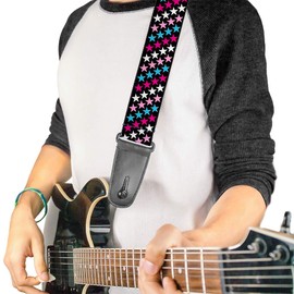 Buckle-Down Guitar Strap - Mini Stars Black/Pink/Blue/White - 2" Wide - 29-54" Length