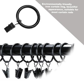 Black Curtain Rod Ring Clips, 24 Pack Rustproof Metal Drapery Ring with Hook/Hanger Clips with Eyelets for Holding Heavy Curtains Rod Set and Drapes (38 mm)