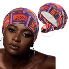 Bohend African Satin Lined Bonnet Adjustable Silky Turbans Beanie Hair Cover Sleep Cap Slouchy Skull Headwrap Hat Women Men (Satin, red)