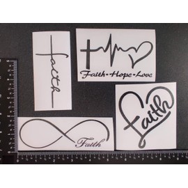 Faith Decals 4 Pack: Faith Cross, Faith Hope Love, Infinity, Heart (Faith Black)
