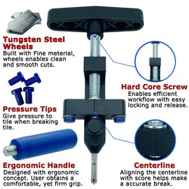 Glass Cutter Hand Tool, Manual Tile Cutter, 2 in 1 Glass Cutting Tool with Glass Breaking Pliers, DIY Tool Kit, 3 Tungsten Steel Blades, 4 Tips, 1 Screwdriver, Black