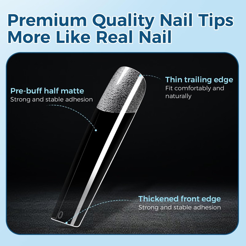 Extra Long Square Nail Tips 240Pcs 12 Sizes Gel Nail