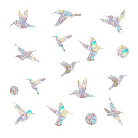 48 Pieces Birds Static Window Clings Anti Collision Window Decals for Bird Strikes, Glass Door Window Stickers, Stop Birds Flying into Windows, Hummingbird Style