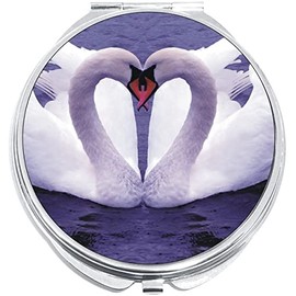NewCharms Heart Swans Compact with Mirrors - Perfect Pocket and Purse Size Folding Mirror for Applying Make Up Anywhere