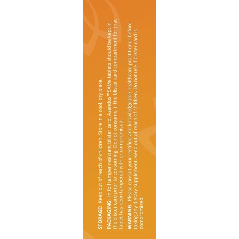 Azendus SAM-e Joint Support 400mg, 60 Count, Same Butanedisulfonate Fiber