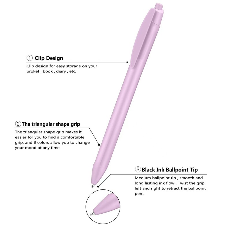 Colourcolor Pastel Retractable Ballpoint Pens,Medium Point 1.0mm Black Ink,Quick Drying,Smearing
