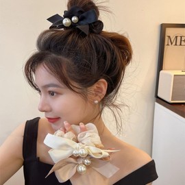 VOKLLIYU Hair Elastic Pearl Hair Ornament, Set of 3 Adults, Cute, Elegant, Elastic Hair Accessories, High Elasticity, Hair Clip, Stylish, Commuting, Women's, Elegant (A)