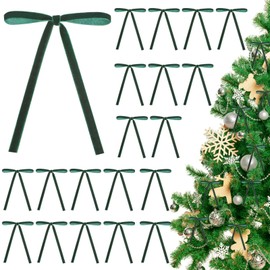 Flasoo 40 Pieces Velvet Bows for Christmas Tree, Velvet Clip on Bow Ornaments for Christmas Decorations(Green, 5" x 7", Width of 3/8")
