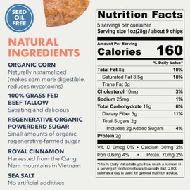 MASA Tortilla Chips Snack Pack - Seed Oil Free Snacks, Organic Chips Tortilla - Gluten & Dairy Free, Naturally Grown Corn Chip - Made with Grass Fed Tallow & Sea Salt (2 Pack, 5oz Each - Churro)
