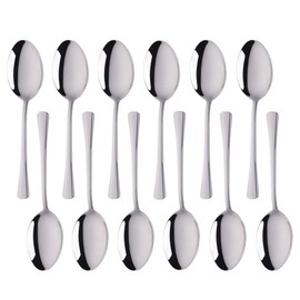 SUNSENGEUR 12-Piece Stainless Steel Dinner Spoons, Stainless Steel Dinner Spoons Set, Table Spoon Dessert Spoons for Home, Kitchen with Harley Pattern - 8 Inches, Silver
