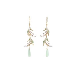 Pink Flower Pearl Sakura Leaf Earrings Ginkgo Biloba Cat Fairy Flower Statement Earrings For Women(Lily of the Valley B)