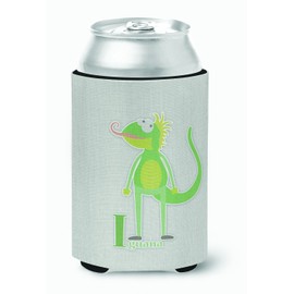 Caroline's Treasures BB5734CC Alphabet I for Iguana Can or Bottle Hugger Cooler Washable Drink Sleeve Collapsible Beverage Insulated Holder, Can Hugger, Multicolor