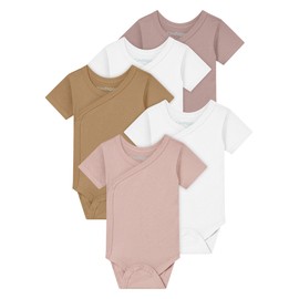 Kindsgard Wrap Bodysuit Short Sleeve "Trunder" - Pack of 5 - 100% Organic Cotton - Oeko-Tex Certified - Soft, Breathable & Skin-Friendly - Baby Bodysuit with Press Studs, 5_pink