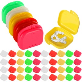 STARVAST 50 PCS Retainer Case with Vent Holes, 5 Colors Dental Retainer Box Denture Case Bulk for Night Guards, Denture Storage Container for Office Travel Household