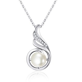 TANGPOET 925 Sterling Silver June Birthstone Necklaces White Single Simulated Pearl Pendant Jewelry Christmas Anniversary Birthday Gifts for Women Girlfriend Wife