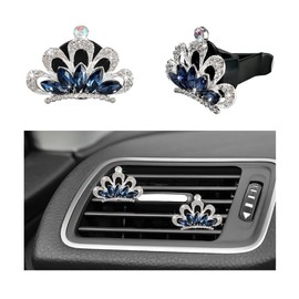Ohleats 2 PCS Crown-Shapes Car Air Vent Clips, Bling Crystal Rhinestone Crown Air Conditioning Outlet Clip, Sparkling Air Vent Clips with 2 Scented Cottons, Car Accessories (Blue)