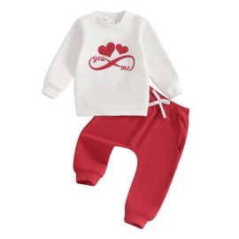Gaono Toddler Baby Girl Valentines Day Outfit 2 Piece Sweatsuit Set Heart Print Sweatshirt And Pants Cute Spring Clothes (H-Red, 18-24 Months)