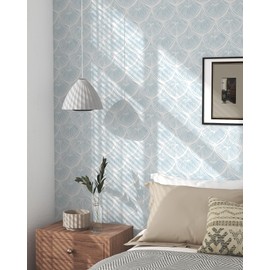 Modern Peel and Stick Wallpaper 17.3''×78.8'' Self Adhesive Wallpaper Blue and White Decorative Contact Paper Boho Removable Wall Paper for Bedroom Waterproof Wallpaper Bathroom Cabinets Decor Vinyl