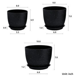 Gardrium Plant Flower Pots 10/9/8 inch Set of 3, Plastic Planters with Drainage Hole for Indoor Outdoor Garden, Speckled Black