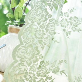 Kotile Sage Green Sheer Curtains 36 Inch Length 2 Panels, Country Rustic Floral Design Spring Short Sheer Curtains for Windows, Rod Pocket Privacy Lace Cafe Curtains, 42 x 36 Inch Each, Sage Green