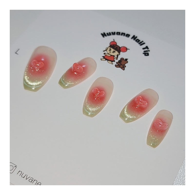 Watermelon Bar [Handmade Nail Tips] - Coffin / 수박바 [수제네일팁]