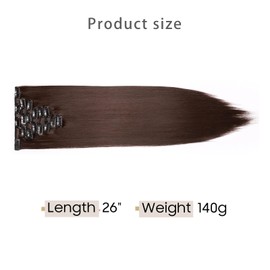 Clip-In Real Hair Extensions, Full Head, 66 cm, Realistic and Natural Clip-In Extensions for Women and Girls (Medium Brown), 8-Piece Set