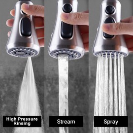 Hibbent Pull Down Spray Head for Kitchen Faucet, NSF/ANSI/CAN 61 & CUPC Certified 3-Function Spray Nozzle, 15 Adapters, Sink Faucet Head Replacement Compatible with Moen, Delta, Kohler, Brushed Nickel