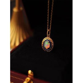 Crystal Opal Necklace, White Opal Birth Stone Gold-Plated Necklace, Fire Opal Oval Water Drops, Gemstone Statement Necklace for Women, Agate