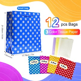 LWBDD 12 Pack Small Gift Bags Bulk with Handles & Tissue Paper, Small size Glitter Party Favor/Goodie/Candy Bag for valentines Birthday Easter Mother's Day Baby Shower (Dot)