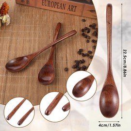 Qianyu 2 PCS 9 Inch Long Wooden Honey Spoons Handle Spoons Coffee Spoon Teaspoon Honey Stirring Spoon Cocktail Accessories for Kitchen Eating Dessert Mixing (22.5cm)