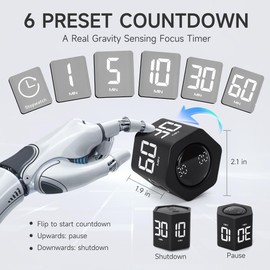 Exlliy Productivity Timer 1, 5, 10, 30, 60 Minutes Preset, Desk Cube Timer with Gravity Sensor/Mute/Vibration for ADHD, Work, Study, Kitchen, Back to School (1, Black)