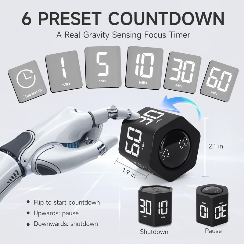 Exlliy Productivity Timer 1, 5, 10, 30, 60 Minutes Preset,