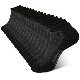 BAMBOO COOL Men's Ankle Socks Athletic Cushioned Moisture Wicking, Running Socks Arch Support Breathable, 8 Pack Black