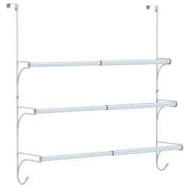 Auledio Adjustable Over The Door Triple Towel Rack with Hooks,Silver