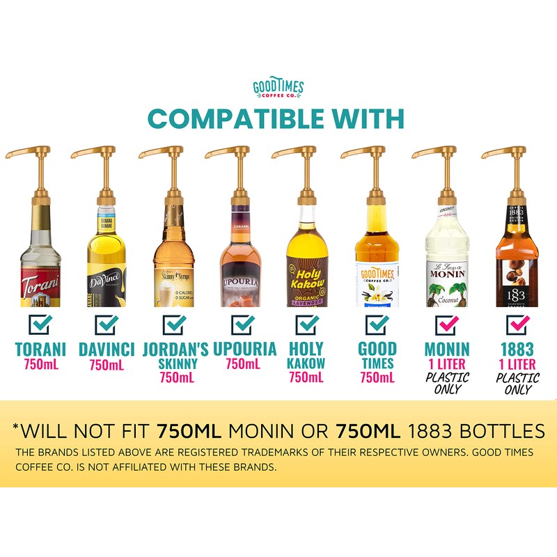 Gold Coffee Syrup Pump for 750ml Bottles (Pack of 1)