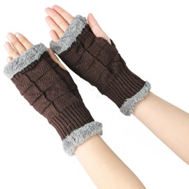 JK Home Thicken Plush Fingerless Gloves for Women, Winter Warm Sleeves Arm Wrist Warmers Gloves Mittens Wrists Knitted Warmers with Thumb Hole, Short Knitted Gloves Women Hand Warmers Gloves Coffee