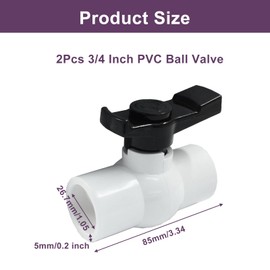 Dijedev 3/4 inch PVC Ball Valve, 2Pcs Shut Off Valve with Easy to Rotate Slip, PVC Ball Valve with "T" Nimble Handle Suitable for Commercial, Swimming Pool, Irrigation System, Rated at 150 PSI