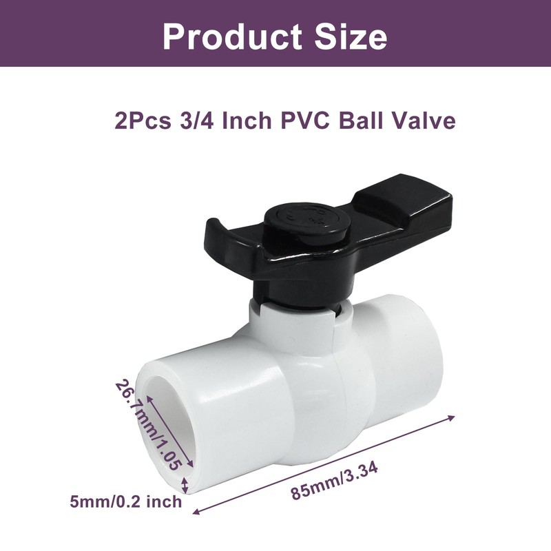 Dijedev 3/4 inch PVC Ball Valve, 2Pcs Shut Off Valve