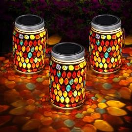 Tuanse 3 Pieces Solar Powered Mosaic Lights, Outdoor Hanging Solar Lantern Lamp Waterproof Table Lamp Mosaic Night Light for Tree, Garden, Patio, Party, Yard, Outdoor, Indoor Decorations (Red)