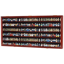 DisplayGifts Toy Minifigures Miniatures Display Case Frame Wall Cabinet Stand 200 Toys Dust Protection, Shelves alos Compatible with 1:64 Scale hot Wheels - Mahogany Finish