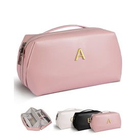 VFMBL Christmas Gifts for Women Teen Girls - Initial Makeup Bag, Large Capacity & Wide Open Cosmetic Bags, PU Leather Toiletry Bag, Christmas Gifts Ideas, Mom Gifts, Bridesmaid Gifts, Friendship Gifts