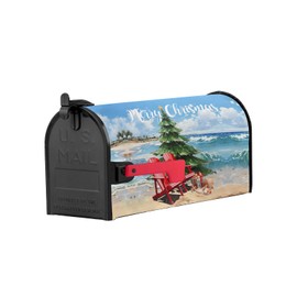 Coastal Christmas Mailbox Covers Magnetic Mailbox Wraps, Xmas Tree Nautical Beach Shell Post Letter Box Cover for Garden Yard Outdoor Decor Standard Size 21x25.5 Inch