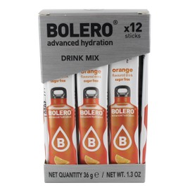 Bolero Advanced Hydration Sugar-Free Water-Flavoring Single-Serve Sticks, Convenient Calorie-Free Drink-Mix Powder Packets, Orange, 3 Packs of 12