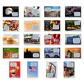 AMERICANA FUN FACTS postcard set of 20 postcards. Iconic America and American culture post card variety pack. Made in USA.