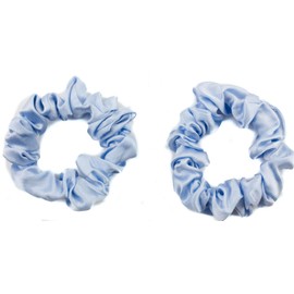 Mytoptrendz® 2 pcs Plain Small Scrunchies Skinny Silky Satin Traceless Hair Ties for Women Girls Kids Thin Fine Ponytail Holder (Light Blue)
