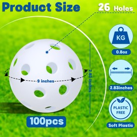 Coopay 100 Pack Baseball Practice Baseballs Plastic Hollow Soft Balls with a Drawstring Bag for Hitting, Baseball Training Indoor Outdoor Use (White)