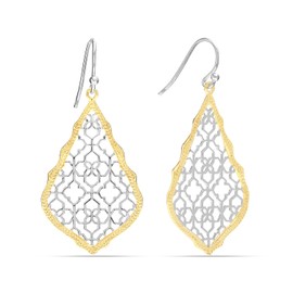 LeCalla 925 Sterling Silver Boho Filigree Teardrop Dangle Earrings for Women | 14K Gold-Plated Two-Tone Boho Quatrefoil Shape Filigree Earrings 53MM