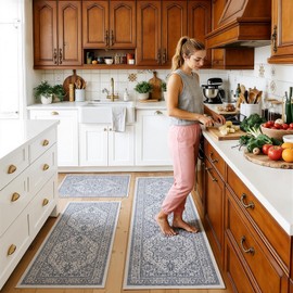 Boho Washable Kitchen Rugs Sets of 3, Non Slip Faux Wool Kitchen Mats for Floor, Thick Comfort Kitchen Floor Mat Carpet Runner Rugs for Hallway Laundry Indoor Entryway Holiday Decor
