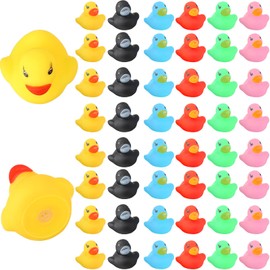 200 Pcs Mini Rubber Ducks in Bulk Yellow Tiny Baby Shower Ducks Float Squeak Bathtub Duckies Preschool Bath Toy for Birthday Party Gift(1.57 x 1.57 x 1.18 Inch,Pink, Black, Red, Green, Yellow, Blue)