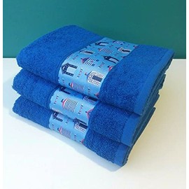 100% Cotton Tea Towels Waffle Embroidered Seaside Cooks Cloth 3 Pack Kitchen Towel Set (Blue Beach Hut)